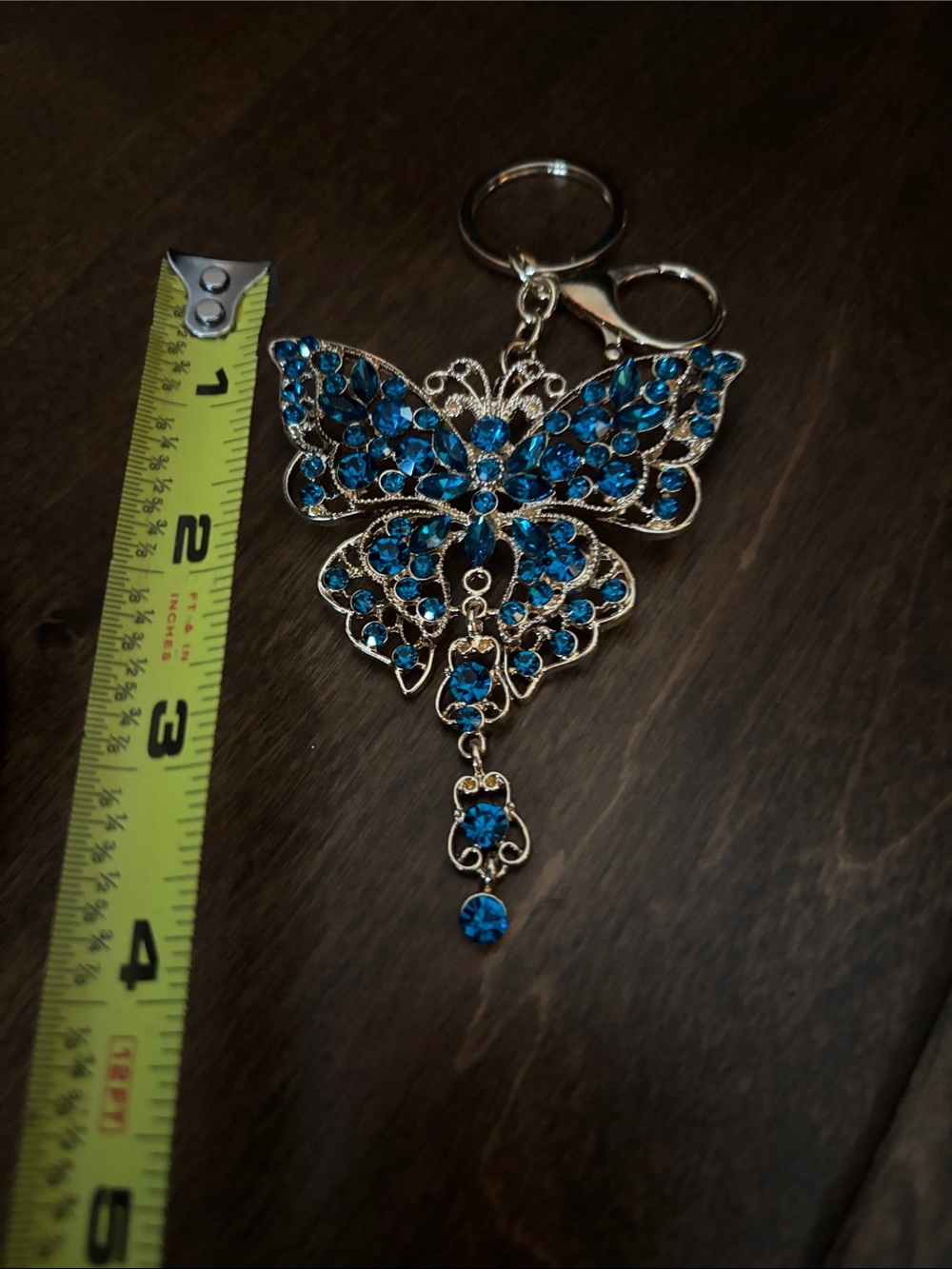 Gold-Tone Blue Crystal Butterfly Keychain Bag Charm new - Picture 6 of 6